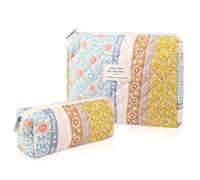 Juego de 2 bolsas de maquillaje, bonita bolsa de cosméticos para mujeres y niñas, bolsa de aseo estética de coqueta floral, bolsa organizadora de maquillaje de viaje (floral codificado por colores), 2