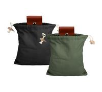 Juego de 2 bolsas de piel plegables Bushcraft para buscar comida, cesta de setas para senderismo, bolsa de piel plegable con cordón y hebilla, color marrón y verde