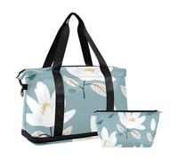 Juego de 2 bolsas de viaje con correa ajustable para entrenamiento, diseño de flores y blancos sobre fondo azul, Flores y blancos sobre fondo azul, 1 size