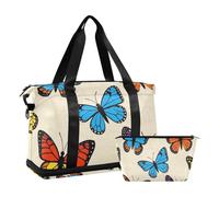 Juego de 2 bolsas de viaje con diseño de mariposas coloridas con diseño de animales y bolsa de aseo para viajes de negocios, Animal Colorful Butterfly, 1 size