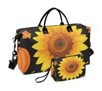 Juego de 2 bolsas de viaje con mangas acolchadas onduladas, almacenamiento de moda, Mezcla de calabaza de girasol, Una talla, Clásico