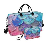 Juego de 2 bolsas de viaje para fin de semana, con diseño de escamas de colores de arco iris, bolsa de viaje para el gimnasio con correa ajustable, Escamas de colores arcoíris, esquemas de colores de