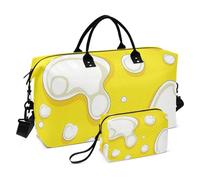 Juego de 2 bolsas grandes con lunares circulares blancos sobre fondo amarillo, bolsa de fin de semana, bolsa de deporte para gimnasio, bolsa de mano con correa ajustable para viajes, juego de 2