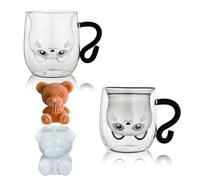 Juego de 2 bonitas tazas de té para gatos de 250ml, de vidrio de doble pared, taza de café con leche, taza de café y gato con asa, bonitos regalos de cumpleaños para mujeres y hombres (blanco negro)