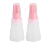 Juego de 2 botellas con pincel de silicona para aceite, herramienta de cocina y barbacoa con tapa transparente para adobos, salsas y repostería, rosa, verde y azul. (Rosada)