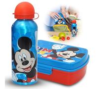 Juego de 2 botellas de agua de verano de Mickey Mouse Disney con lonchera tipo sándwich, apta para bebidas carbonatadas, a prueba de fugas, apta para lavavajillas, sin BPA, juego de comida deportiva y