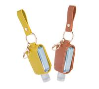 Juego de 2 Botellas de Viaje 30ml con Llavero y Funda de Piel | PU y Plástico, Clip para Colgar en Mochilas, Bolsos y Llaves, para Gel de Manos Color Aleatorio