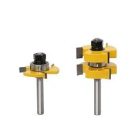 Juego de 2 brocas for ranurar y machihembrar, herramientas de corte for trabajar la madera con vástago de 1/4 de pulgada, fresas de extremo en forma de T de 3 dientes con cojinete, adecuadas for fresa
