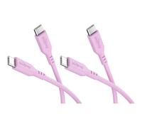 Juego de 2 cables usb-c de silicona, 1.5 m, pink, 60 w, 3 a, cable de