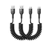 Juego de 2 cables USB C en espiral cortos, cable de carga USB para coche Android y Carplay, cable de carga USB a USB, 30 cm-1 m, compatible con Huawei, iPad, cable de carga USB C, USB a USB C, cable