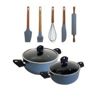 Juego de 2 Cacerolas de Ø20Ø24cm con tapa en Aluminio prensado color Azul + Set de 5 Utensilios de silicona y madera NOIA San Ignacio