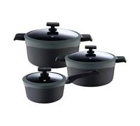 Juego de 2 Cacerolas Ø24cm(4,7L) Ø28cm(7,2L) + Cazo Ø16cm(1,3L) en Aluminio fundido con tapas GASTRO REECO MasterPRO