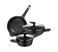 Juego de 2 cacerolas bajas ø20cm (2,2l) + ø28cm (4,2l) con tapas en aluminio forjado + wok de ø30cm en aluminio fundido copper bergner