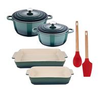 Juego de 2 Cacerolas con tapas Ø20Ø24cm en aluminio + 2 Fuentes de horno en gres Verde + 2 Utensilios de cocina (cuchara, espátula) EXCALIBUR Bergner