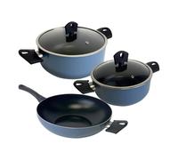 Juego de 2 Cacerolas de Ø20Ø24cm con tapa + Wok de Ø30cm en Aluminio prensado color Azul NOIA San Ignacio