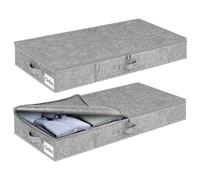 Juego de 2 cajas de almacenamiento debajo de la cama con tapa, 10 cm de alto, bolsas de almacenamiento con cremallera de poca profundidad plegables de tela gruesa para debajo de la cama con fondo