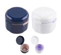Juego de 2 cajas de almacenamiento para aparatos dentales con tamiz, doble capa, para prótesis dentales, para almacenamiento de prótesis dentales, para parejas y niños, azul + blanco