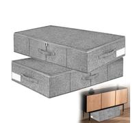 Juego de 2 cajas de almacenamiento para debajo de la cama con tapa con laterales y refuerzo en la base, 3 asas, caja de tela plegable de 12 cm de altura, caja de almacenamiento para cama, caja de