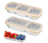 Juego de 2 cajas de merienda con compartimentos 2 y 3 compartimentos de acero inoxidable - Cajas de almacenamiento de alimentos reutilizables para adultos con tapa hermética para guarderías escolares