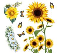 Juego de 2 calcomanías de pared de girasol para sala de estar, dormitorio, cocina y guardería, material de PVC, calcomanías florales resistentes a la decoloración para mejorar el ambiente del hogar