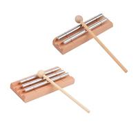 Juego de 2 campanillas de instrumentos de percusión, dos tonos y tres tonos con tubos de metal y base de madera, bloque de sonido para meditación y concentración de atención plena