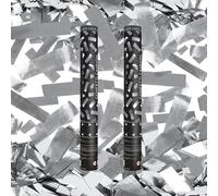 Juego de 2 cánones de confeti mariposas blancas 40 cm, alcance 5-8 metros, confeti biodegradables, ideal para bodas, cumpleaños, baby shower fiesta, efecto mariposas blanco. (plateado)