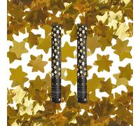 Juego de 2 cánones de confeti mariposas blancas 40 cm, alcance 5-8 metros, confeti biodegradables, ideal para bodas, cumpleaños, baby shower fiesta, efecto mariposas blanco. (oro estrella)