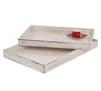 Juego de 2 Carcasa T285, bandeja para servir desayuno bandeja de madera decorativa bandeja (, Shabby Look ~ color blanco