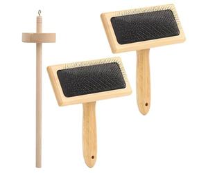 Juego de 2 cardadores y husillos de lana de madera de arce para proyectos de fieltro de manualidades con herramientas de giro ordenadas, juego de husillos de madera de pino