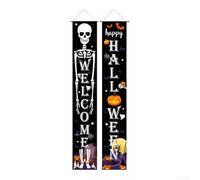 Juego de 2 carteles de Halloween con calavera para puerta, 180 x 30 cm | Llamativo patrón de calavera y huesos cruzados para fiestas, colores vibrantes y fácil configuración para puertas o fondos de
