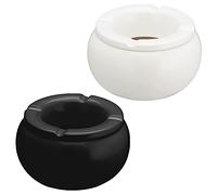 Juego de 2 ceniceros de cerámica de 11,5 cm de diámetro, color blanco y negro, accesorio extraíble (2 ceniceros en blanco y negro)