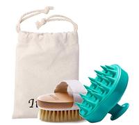Juego de 2 cepillos de baño para champú, masajeador de cuero cabelludo de silicona y cepillo corporal para piel seca, exfolia, mejora la circulación sanguínea para uso diario o regalo