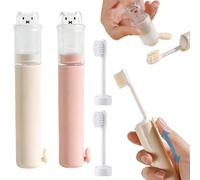 Juego de 2 Cepillos de Dientes de Viaje Plegables con Dispensador de Pasta y 2 Cabezales de Repuesto, Kit Dental Portátil de Cerdas Suaves PBT para Camping, Oficina y Viajes, Rosa y Beige