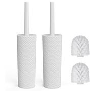 Juego de 2 cepillos de Inodoro y Soportes con Mango de plástico y cerdas Suaves y Flexibles, 4 Cabezales de Cepillo de Inodoro para baño, ergonómico, Elegante, Duradero (Blanco)