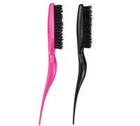 Juego de 2 cepillos para el cabello, cepillo de cerdas lisas para burlas, peinar, masajear el cuero cabelludo, para cabello liso o rizado, negro y rojo rosa