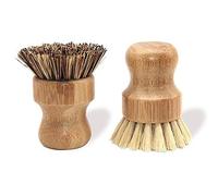 Juego de 2 cepillos para fregar platos de bambú natural - Hecho de bambú 100% natural - cerdas naturales - Cepillo de fregar platos sin plástico para platos, ollas, sartenes.