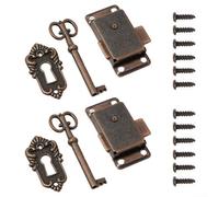 Juego de 2 cerraduras antiguas de caja pequeña con llaves, color bronce rojo, para joyas de madera vintage, herramientas de vino, muebles de baúl