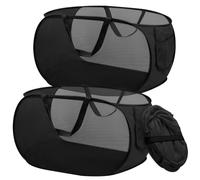 Juego de 2 cestas de lavandería emergentes, 36 x 36 x 58 cm, plegable, con asa, de malla, plegable, para baño, dormitorio, viaje, color negro