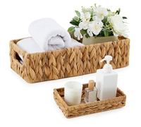 Juego de 2 cestas de Papel higiénico para la Parte Posterior del Inodoro, Cesta de Mimbre de Jacinto de Agua y Bandeja de tocador con Asas integradas para Toalla de Mano de Papel, baño, hogar, SPA