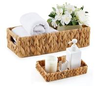 Juego de 2 cestas de Papel higiénico para la Parte Posterior del Inodoro, Cesta de Mimbre de Jacinto de Agua y Bandeja de tocador con Asas integradas para Toalla de Mano de Papel, baño, hogar, SPA