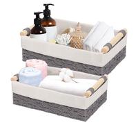 Juego de 2 Cestas Organizador de Baño, Cestas Almacenaje Tejidas con Cuerda de Algodón, Cesta Cambiador Bebe, Cestas Mimbre para Toallas de Mano, Armarios, Juguetes, 30x20x10.5CM 25x15x9.8CM (Gris)