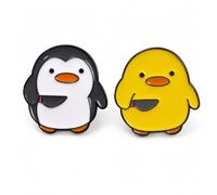 Juego de 2 chapas Kawaii de pingüino y pato de metal esmaltado, brillante, aprox. 2,5 x 2,8 cm, para mochila
