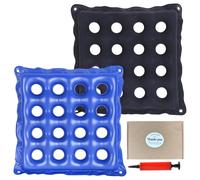 Juego de 2 cojines de asiento inflables para alivio de presión, cojín de aire con diseño de gofre para silla de ruedas, silla de oficina y viajes en coche, extragruesos con bombas dobles (18.5 x 18.5