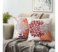 Juego de 2 Cojines Fundas Rojo Y Naranja 40×40 Fundas Cojines Dalia Casa de Campo Fundas d Cojines Doble Cara Impresión Geometrico Flor Patrón Cushion Cover Por Sala de Estar Sofá Cojines Decoración