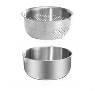 Juego de 2 coladores de acero inoxidable con marcas de escala para verduras, frutas, pasta, colador y lavadora de arroz, diseño de doble capa, herramienta de cocina, color plateado, tamaño (S)