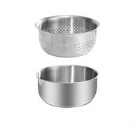 Juego de 2 coladores, de acero inoxidable, para campamento al aire libre, colador de pasta de frutas y verduras con cuenco graduado (M)