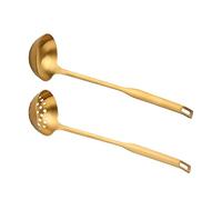 Juego de 2 coladores de cuchara de sopa de metal dorado, mango largo, utensilios de cocina de acero inoxidable para servir cuchara de cocina para hotpot