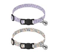 Juego de 2 collares de perro con hebilla de liberación rápida para niñas y niños, acuarela, flores moradas, acuarela, hojas rojas y azules
