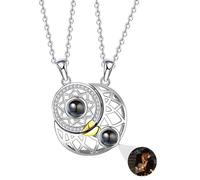 Juego de 2 collares de proyección personalizados de sol y luna con tu imagen, regalo de recuerdo familiar, collar de proyección, regalo del día de San Valentín (C)