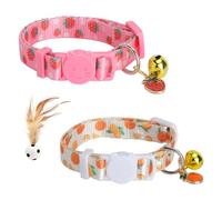 Juego de 2 collares de seguridad ajustables para gatos, collar de algodón para gatos diseño de fresas y corazón con colgante en forma de corazón bonito collar de gato con campana de liberación 20-28cm